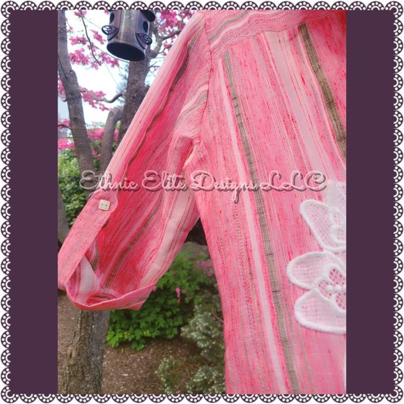 New Pink/White Khadi Kurta - Floral applique Work -Shirt Dress - Picture 11 of 11